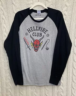 Stranger Things Hellfire Club Logo Adult L Raglan Baseball Shirt Grey Black • $11