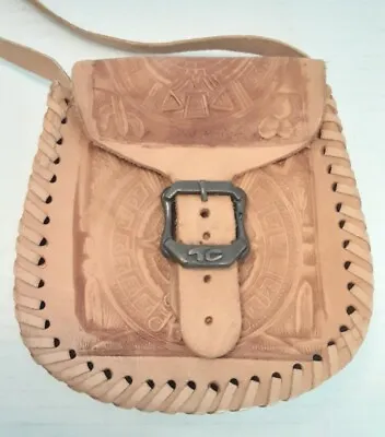 MEXICAN NATURAL TAN TOOLED LEATHER MINI PURSE Boho Women Girls  • $10