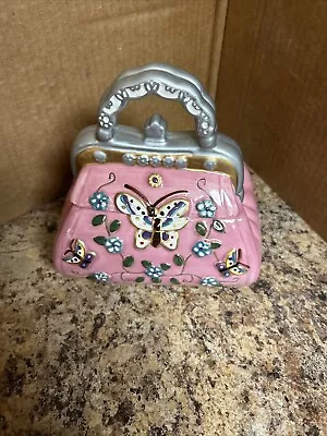 David's Cookies Cookie Jar Pink Purse W/ Buttlerflies Beautiful • $25