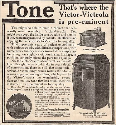 1913 Victor Victrola IV XVI TONE Talking Machine His Masters Voice ORIG Print Ad • $18.45