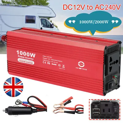 £35.99 • Buy 1000 2000 Watt Car Power Inverter 12V To 240V Laptop Phone Charger Adapter DC AC