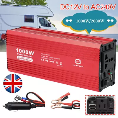 1000 2000 Watt Car Power Inverter 12V To 240V Laptop Phone Charger Adapter DC AC • £28.99