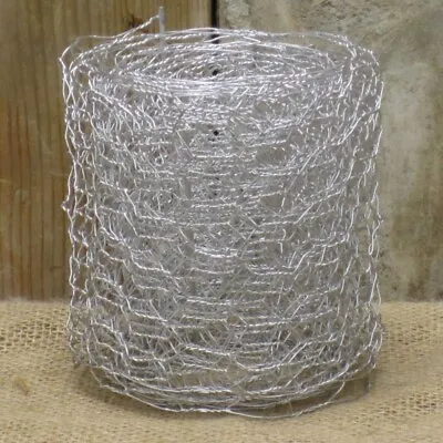 9 Feet Long Silver Chicken Wire Ribbon 4 Inches High Natural • $6.95