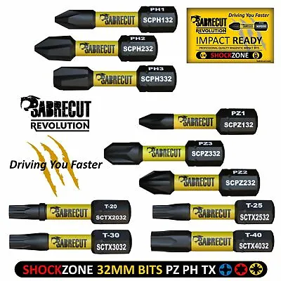 £2.49 • Buy SabreCut Mixed Impact Bits PZ PH TX 32mm Milwaukee DeWalt Professional Magnetic