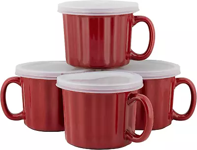 16Oz Set Of 4 Soup Mug With Lid Red • $42.43