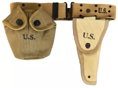 WWII M1936 Canvas Pistol Belt With Colt Canvas Holster And Canteen Bottle Set • $47.49