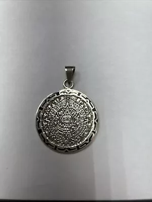 Sterling Silver Mayan Calender  Onyx  Bezel Pendant   1.75” & 20.5gr & Mexico • $39.99