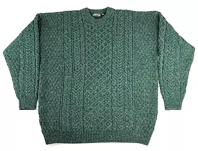 Orvis Mens Fisherman Sweater Aran Irish Cable Knit Wool Green Crew Neck Size 2XL • $59.99