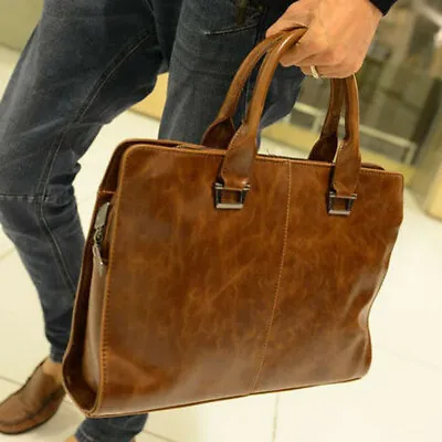 Men's Leather Shoulder Messenger Bags Business Work Bag Laptop Briefcase Handbag • $39.89