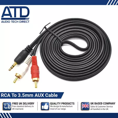 RCA 3.5mm AUX Cable Adaptor 3M Gold OFC Male Jack Twin Phono Audio Y Splitter AV • £3.79