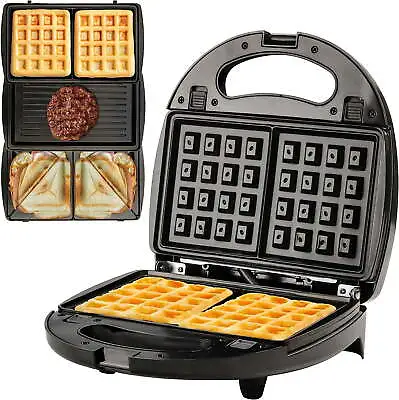 $30.49 • Buy 3 In 1 Electric Sandwich Maker, Panini Press Grill And Waffle Iron Set Black