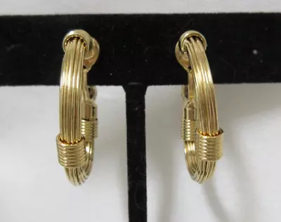 Vintage Monet Gold Tone Wrapped Wire Hoop Clip-On Earrings • $12.99