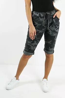 £14.95 • Buy Womens Magic Shorts Lagenlook Italian Camo Ladies Casual Stretch Jogger HotPants