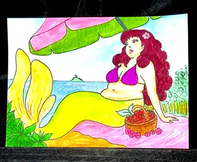 Original ACEO Mermaid Enjoying The Beach Medium Marker On Paper Signed By Artist • $20