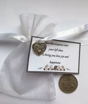 £2.75 • Buy Lucky Silver Sixpence With Heart Charm -  Bride On Her Wedding Day