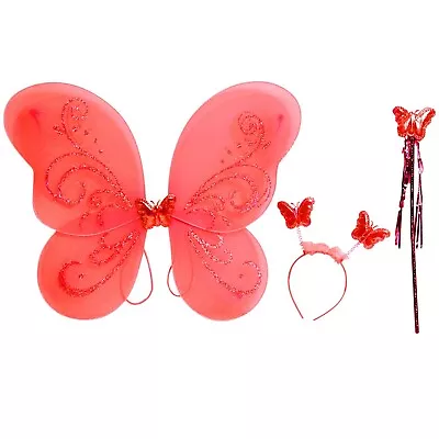 Baby Girl Butterfly Fairy Wing 3 In 1 Cosplay Costume For Kids (Red)… • £6.95