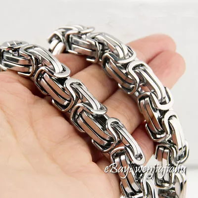 HEAVY 15mm Chain Silver Byzantine Link Stainless Steel Men's HUGE Bracelet 8~12  • $10.99
