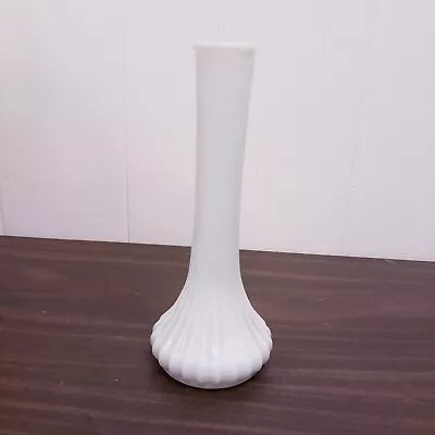 Vintage Hoosier White Milk Glass #4096 Long Stemmed Ribbed Bud Vase  • $19.99