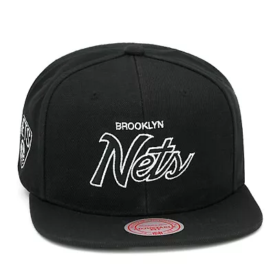 Mitchell & Ness Brooklyn Nets Snapback Hat Cap - Black/White/Script • $36.90