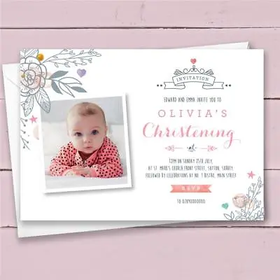 10 Personalised Christening Invitations Invites Girl • £4.99