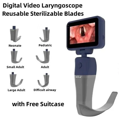 Digital Video Laryngoscope Reusable Sterilizable Blades With Free Suitcase • $436.05