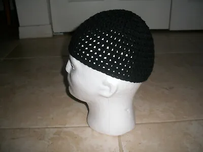 Adult Handmade Crochet Muslim BLACK Koofi Kufi Prayer Cap Hat Islam Beanie Topi • $13.95