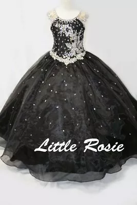 NEW Little Rosie Girls Long National Level Pageant Dress LR2123 Black 8 $600  Na • $337.50