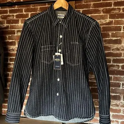THE FLAT HEAD Wabash Work Shirt Navy Stripe Size M Used From Japan • $245.84