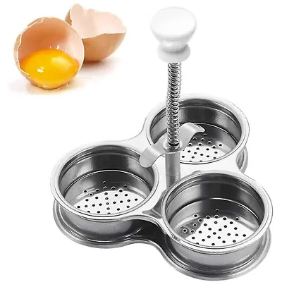 Egg Poacher Pan Stainless Steel Poached Egg Cooker Perfect Maker 3 Compartments • £5.99