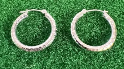 Vintage 14 K TCM White Gold Hollow Hoops Pierced Earrings Fine Jewelry • $74.99