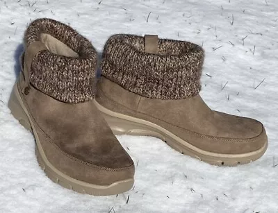 Skechers Heighten Taupe Faux Suede Knit Cuff Ankle Boots Size 10 Perfect! • $18