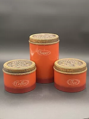 VTG Metal Canister Set Orange Burlington Crafts Made In USA • $22