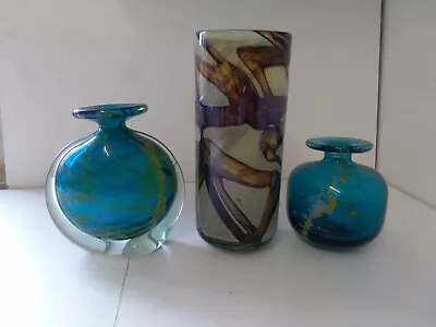 Medina Glass 3 Pieces 2 Blue/green Ones Signed • £35