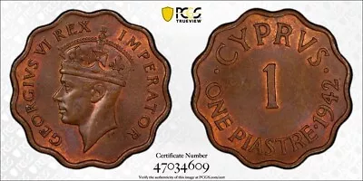 Cyprus 1 Piastre 1942 PCGS MS63BN • $170