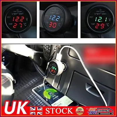 3 In 1 Car Voltmeter Thermometer Universal Multifunctional LED Display Adapter ✨ • £7.99