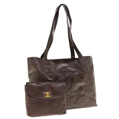 CHANEL Tote Bag Patent Leather Brown CC Auth Bs10555 • $563.20