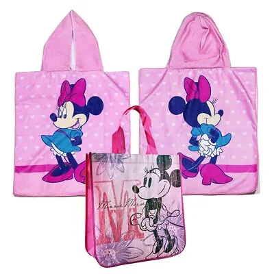 DISNEY Minnie Mouse Girls Kids Hooded Poncho Towel Bathrobe Beach Bath Swimming • $17.05