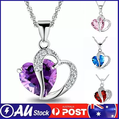 Amethyst Purple Heart Necklace Crystal Silver Plated Chain Pendant Jewelry AU • $12.99