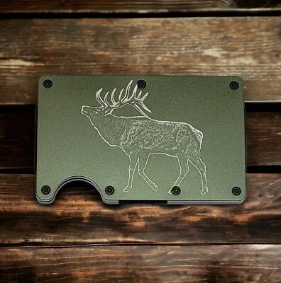 Custom Engraved  Bull ELK  Slim Wallet RFID Blocking Aluminum Hunter Gift Rige • $25.99