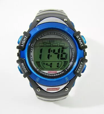 Coleman Digital LCD Wrist Watch Black With Blue Accents 41-511 Date Alarm 30M WR • $19