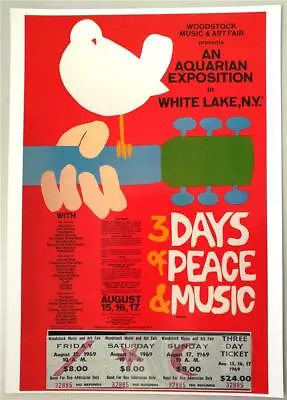 Repro CONCERT TICKET / POSTER COMBO : WOODSTOCK Music Festival & Art Fair 1969 • $24.99