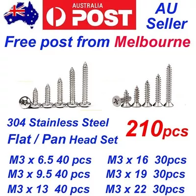 210pcs M3 304 Stainless Steel Pan Flat Head Self-Tapping Screws Assorted Kit Set • $9.69