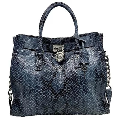 Michael Kors Blue Suede Python Embossed Hamilton Tote Bag • $125