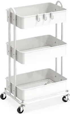 Heavy Duty 3-Tier Metal Utility Rolling Cart - White L3.3 • $31.99