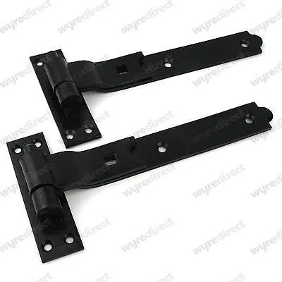Gate Hinges Cranked 250mm 10  Pair Black Heavy Duty Hook And Band Stable • £11.45