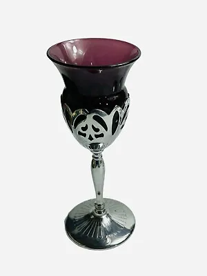 Farber Bros Krome Kraft Amethyst Cambridge Glass 6 1/2  Wine Stem Art Deco Vtg • $24.95