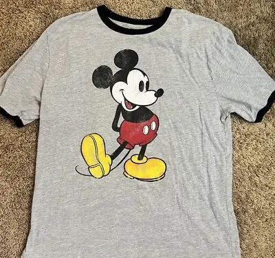 Men's Mickey Mouse Retro Ringer T-Shirt Short Sleeve Gray Size Medium • $14.99