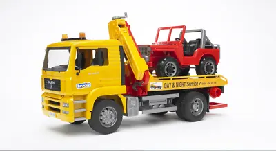 MAN TGS Tow Truck Loader W/ Off-Road Vehicle Jeep Bruder Toy Car Model 1/16 1:16 • $219.17