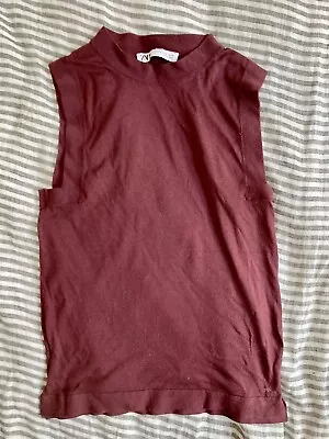 $0.99 • Buy Burgundy Zara High Neck Tank Top S