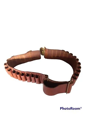 Vtg Hunter 20 Reddish Brown Leather S/M Ammo Adjustable Belt 25 Cartridge • $39